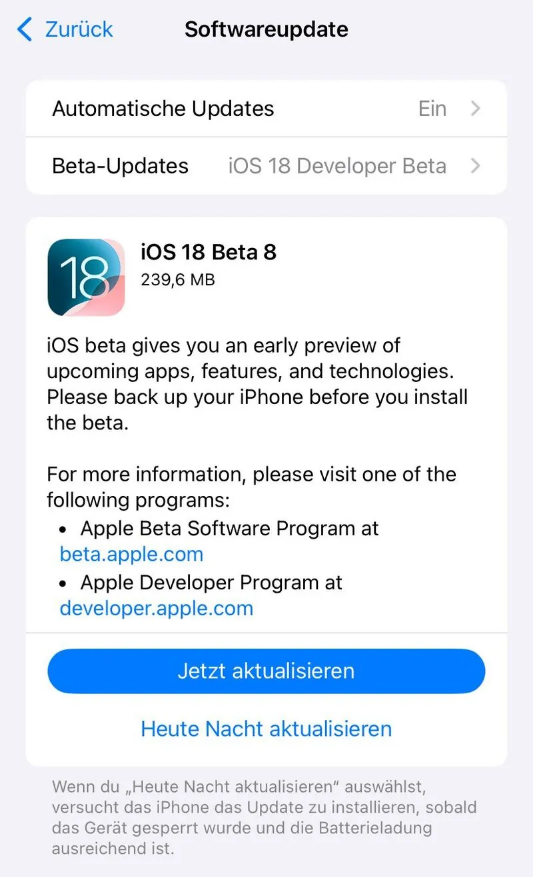 文昌苹果手机维修分享苹果 iOS / iPadOS 18 开发者预览版 Beta 8 发布 